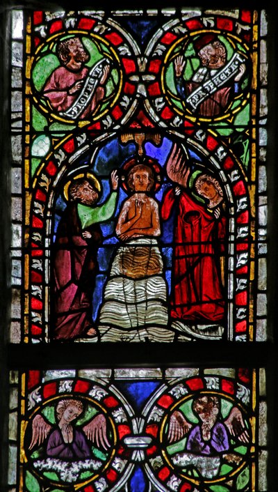 Window depicting the Baptism in the River Jordan by French School